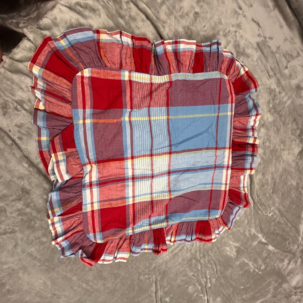 Vintage Ralph Lauren  HomePlaid Ruffle Pillow Cover 16x16 Cottagecore